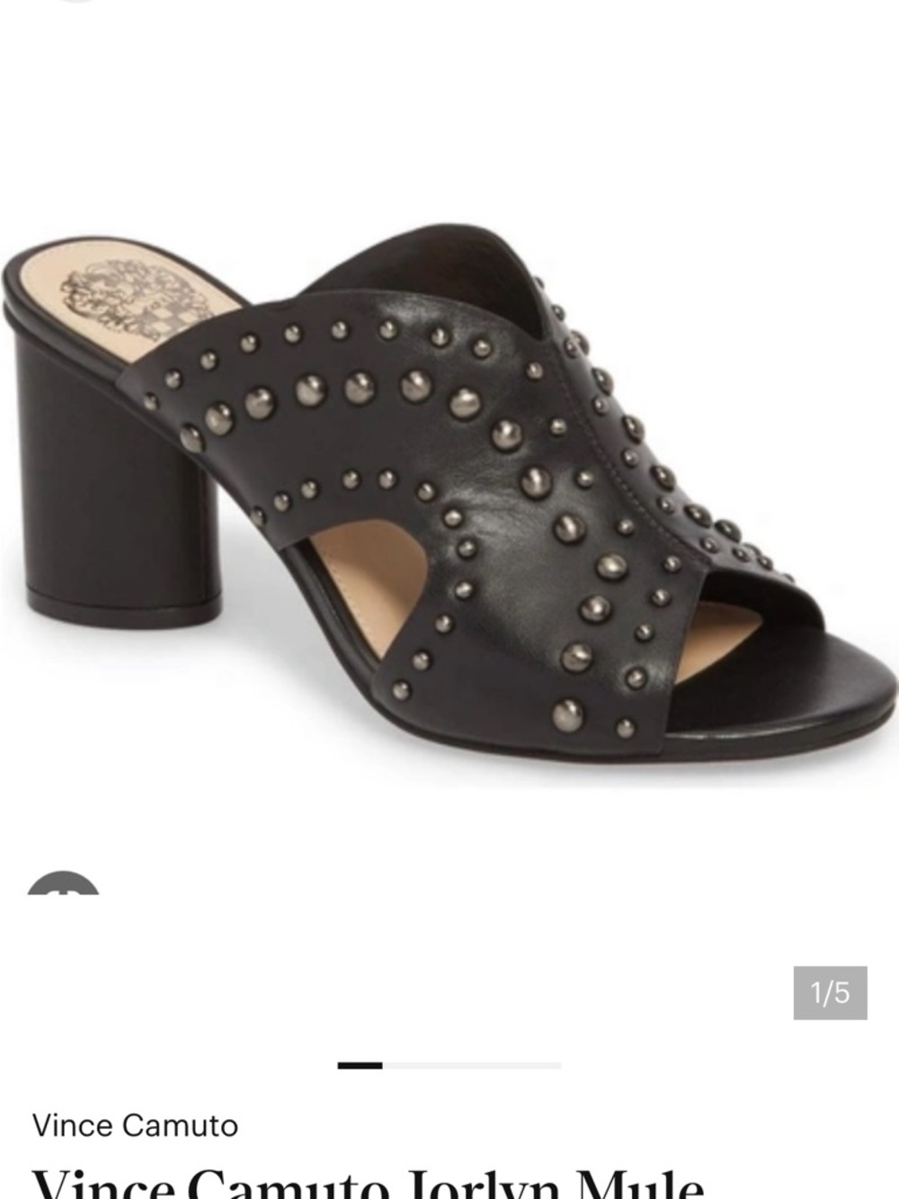 Vince Camuto Black Stud-Embellished Leather Block Heel Mule